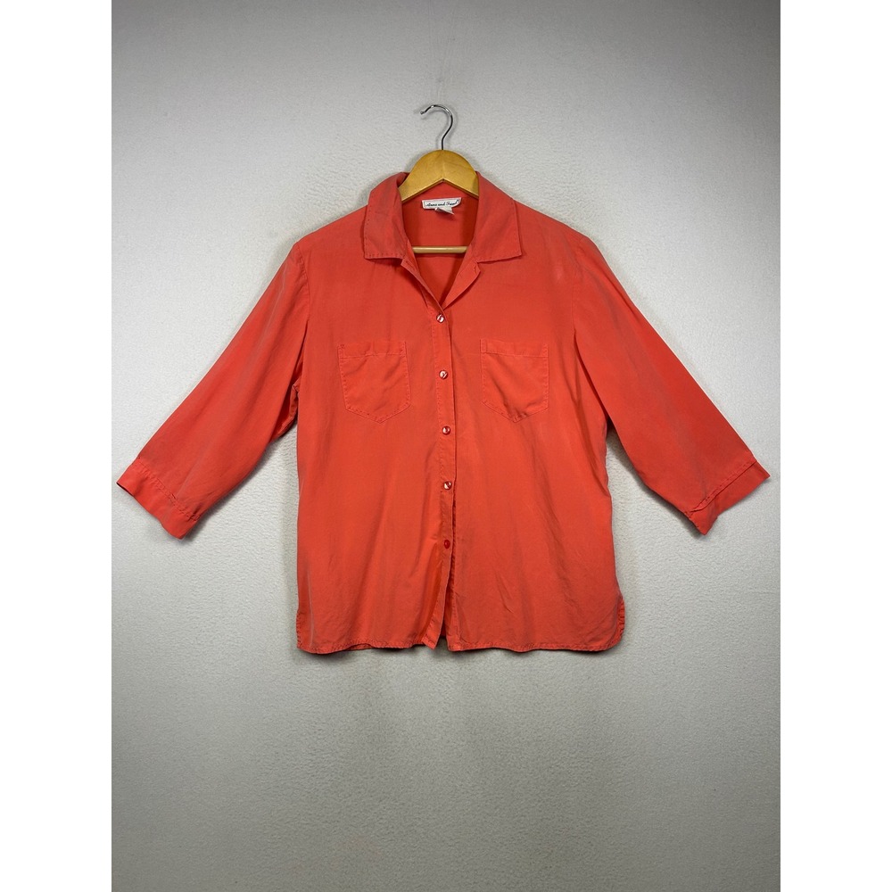 Coastal Silk Anna and Frank Womens Large Coral Pink 3/4 Sleeve Button Down Shirt